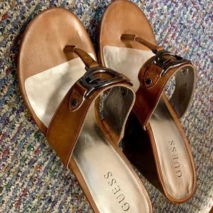 G by Guess Leather Wedge Thong Sandals